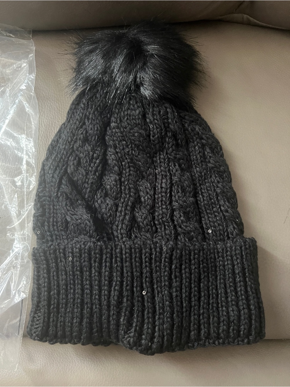 Black Knit Pom Beanie with sequins by torrid